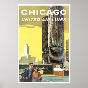 Cartaz de Viagem de Chicago Illinois Impressão Uni