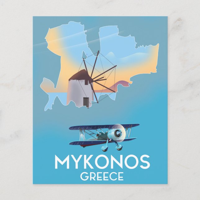 Cartaz de viagem do mapa de Mykonos Grécia (Frente)