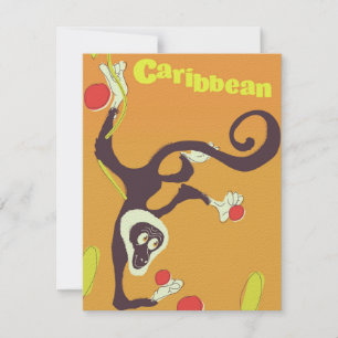 Cartaz de viagem estilo vintage do macaco caribenh