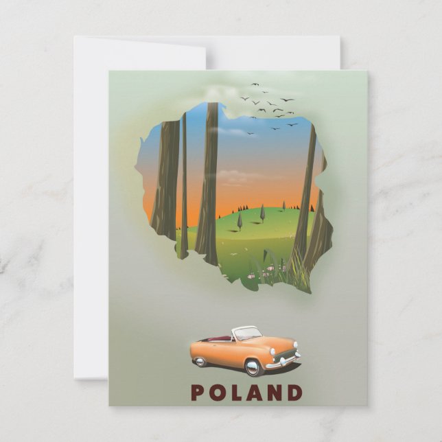 Cartaz de viagem ilustrado da Polônia. (Frente)