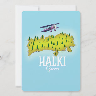 Cartaz de viagem ilustrado do mapa da Grécia Halki