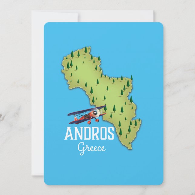 Cartaz de viagem ilustrado do mapa grego de Andros (Frente)