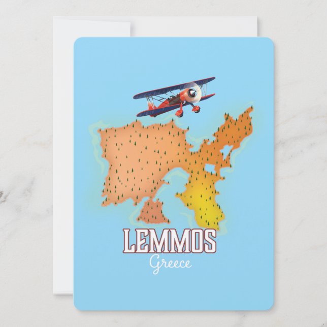 Cartaz de viagem ilustrado do mapa grego de Lemmos (Frente)