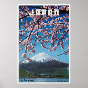 Cartaz de Viagem Japão Mt Fuji Impressão Cerejeira
