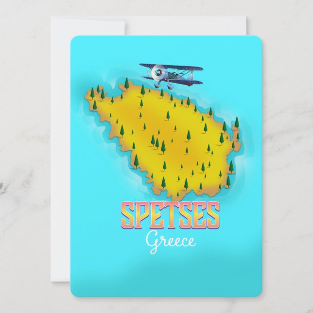 cartaz de viagem mapa da ilha grega de Spetses (Frente)