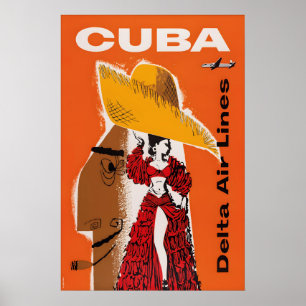 Cartaz de Viagem Vintage Cuba Impressão Linhas Aér