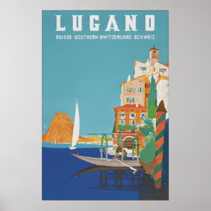 Cartaz de Viagem Vintage Lugano Suíça Impressão
