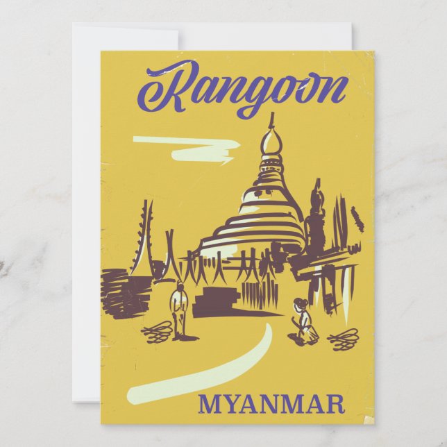 Cartaz de viagem vintage Rangoon Myanmar (Frente)