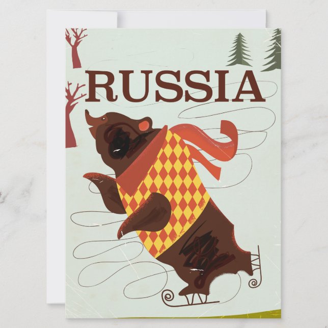cartaz de viagem vintage urso Rússia (Frente)