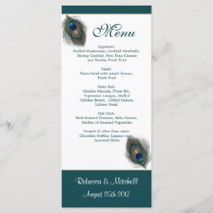 Cartaz verde azul de penas pavão Menu