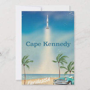 Cartaz vintage do foguete Saturno cinco do Cabo Ke