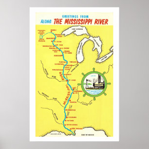 Cartaz Vintage do Rio Mississippi 20x30 Impressão