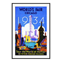 Cartaz Vintage Impressão Feira Mundial Viagem Chic