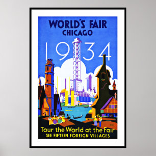 Cartaz Vintage Impressão Feira Mundial Viagem Chic