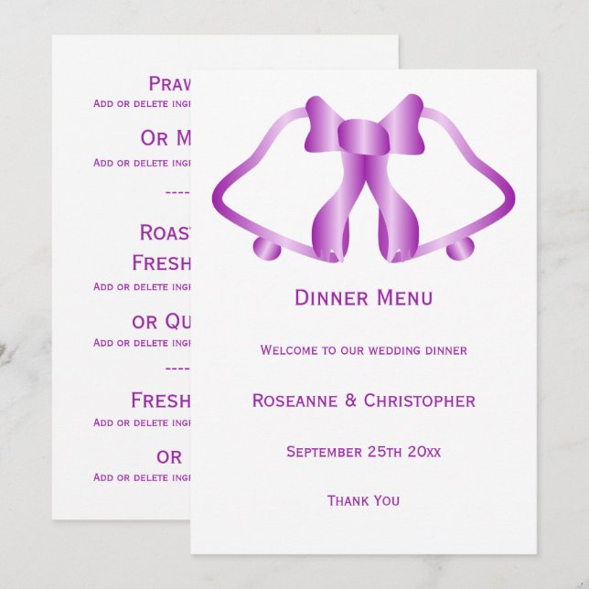 Cartazes E Fita De Menus De Casamento Roxo (Frente/Verso)