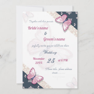 Carteira de casamento de borboletas cor-de-rosa ma
