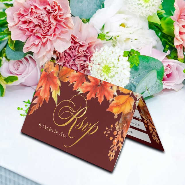 Carteira de RSVP de Casamento de Folhas Douradas (Criador carregado)