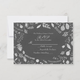 Carteira RSVP de Casamento Floral de Carvões e Sil
