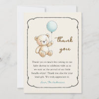Carto de agradecimento Cute retro Urso para chá de