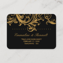 Cartões Antigos Pretos e Dourados de Casamento Flo