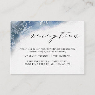 Cartões azuis da recepção de casamento do floco
