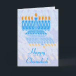 Cartões Blue Menorah Chanukah<br><div class="desc">Menorah azul com chamas cor de laranja,  com reflexo ondulado. Design Chanukah. Cartões de saudação Chanukah personalizados - personalize seu próprio dentro de saudação.</div>