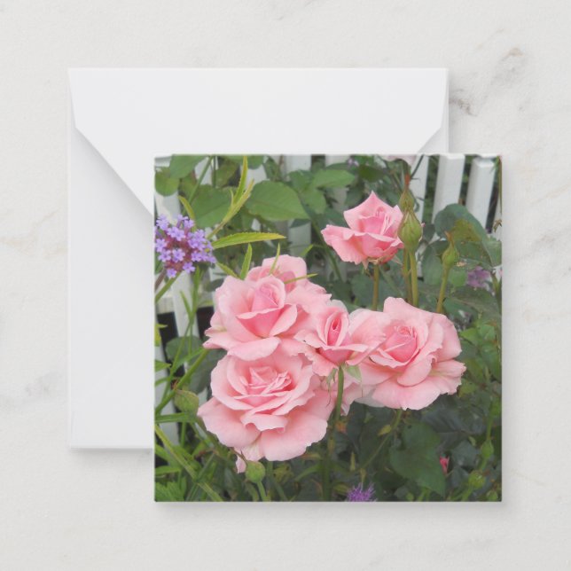 Cartões Chatos de Notas com Rosas Cor-de-Rosa (Frente)