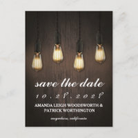 Cartões Chic de Salvar a Data com Luzes Rústicas A