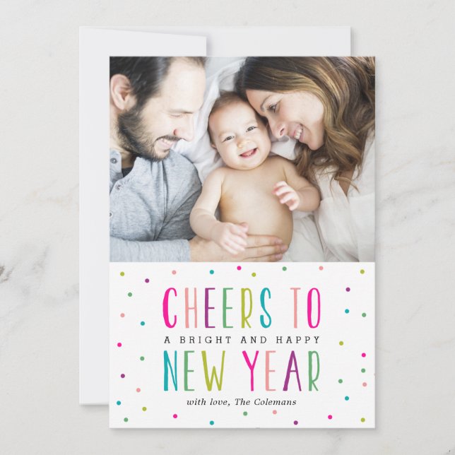 Cartões com fotos brilhantes e Felizes anos novos (Frente)