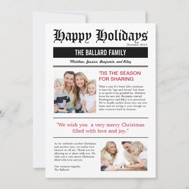 Cartões com fotos de Férias de Notícias da Família (Frente)