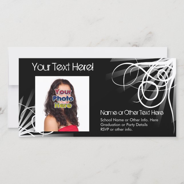 Cartões com fotos de graduação em espiral preto e  (Frente)