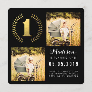 Cartões com fotos primeiros aniversarios Gold Foi