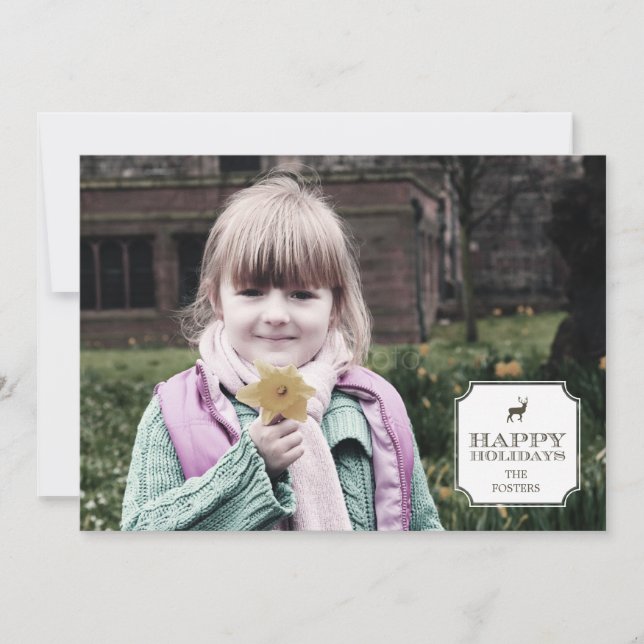 Cartões com fotos sofisticados de feriado de etiqu (Frente)
