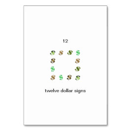 Cartões com Número de Sinais de Doze Dólares