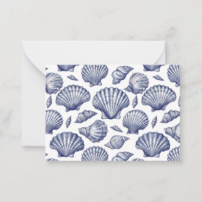 Cartões Conchas de Mar Azul e Branco (Frente)