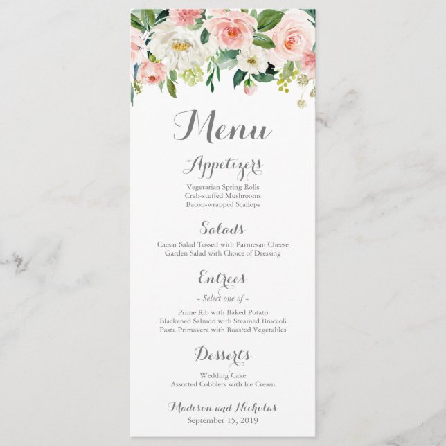 Cartões da cremalheira do menu do casamento da (Frente)