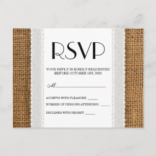 Cartões da juta e do laço RSVP