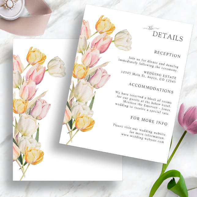 Cartões de Acréscimo para Casamento Tulipa (Elegant Watercolor Tulip Wedding Reception Enclosure Cards by Painted Paperie
)