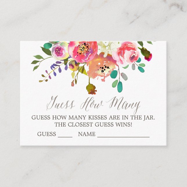 Cartões de Adivinhação de Beijos de Buquê de Aquar (Frente)