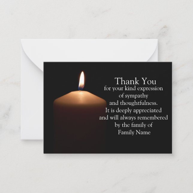 Cartões de agradecimento após funeral com luz na e (Frente)