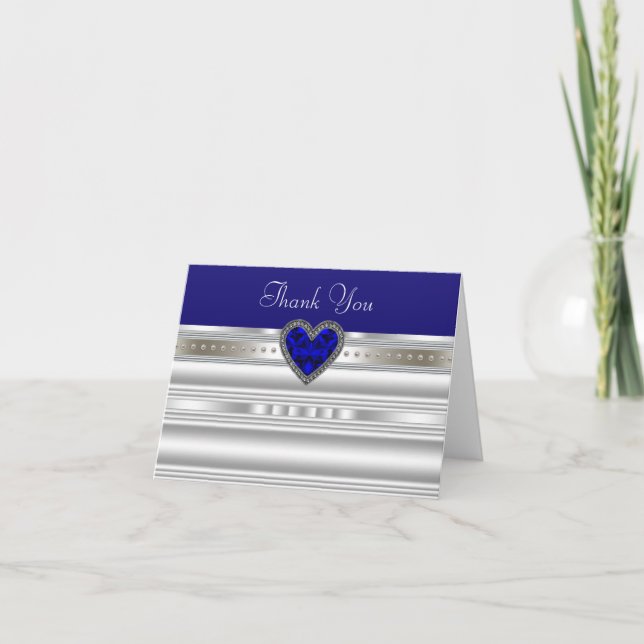 Cartões de Agradecimento Azul Real e Prata (Frente)