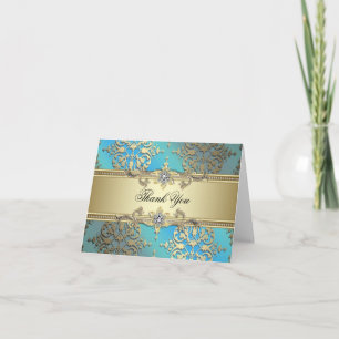 Cartões de Agradecimento Azul Verde Dourado