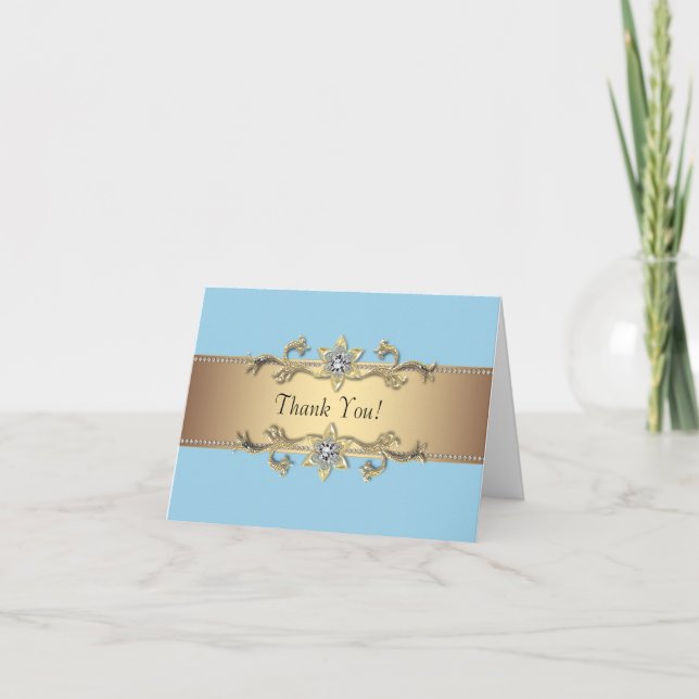 Cartões de Agradecimento Baby Blue e Dourado (Frente)