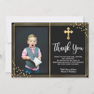 Cartões de Agradecimento Batismo Dourado e Preto