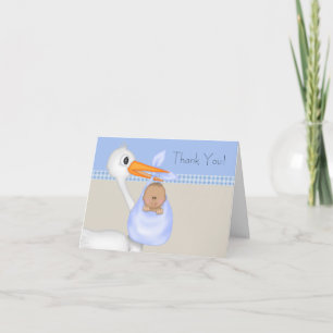 Cartões de Agradecimento Bebê Menino Grou Azul Tan
