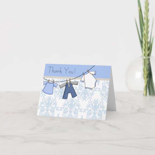 Cartões de agradecimento Bebê Menino Roupa Azul Da (Frente)