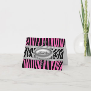 Cartões de agradecimento Black hot Pink Zebra