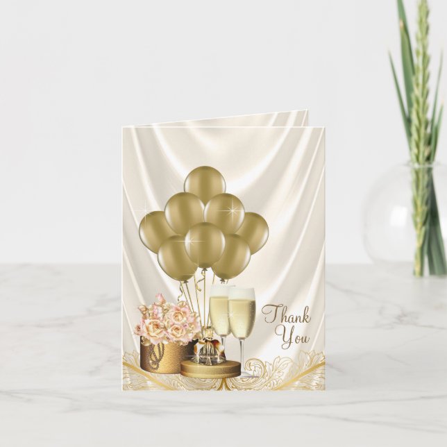 Cartões de Agradecimento Champanhe Ivory Gold (Frente)