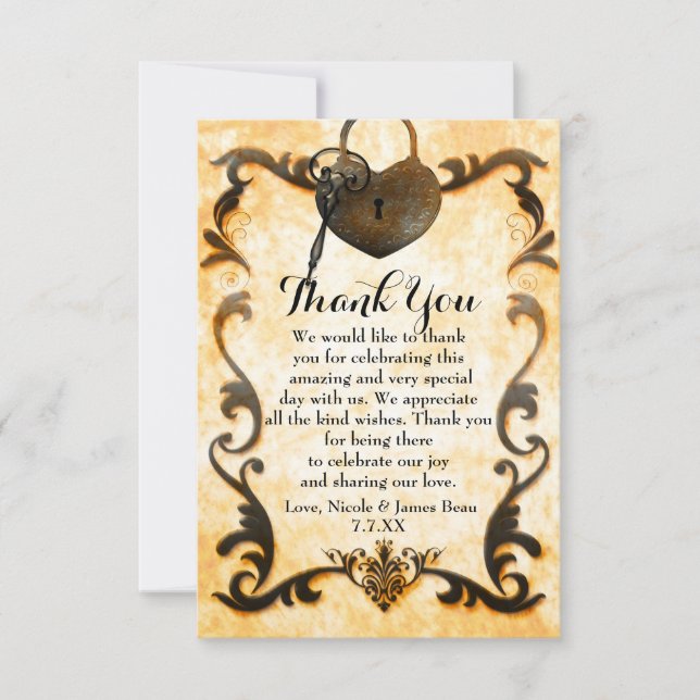 Cartões de Agradecimento Coração com Fechadura e C (Frente)