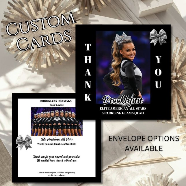 Cartões de Agradecimento da Equipe de Torcida (Cheerleader thank you cards for cheer, dance or gymnastics teams. Thank your sponsors and supporters)